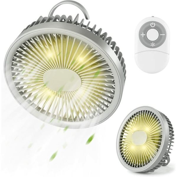 Mini Kannettava Ripustuspuhallin, 180° Kierto Työpöytäpuhallin LED-valoilla, Kätevä Magneettinen Kaukosäädin, 3 Hiljaista Nopeutta, USB-Latautuva Kotikäyttöön