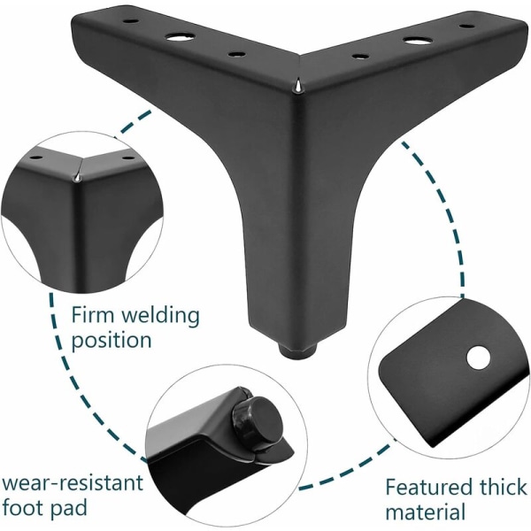 Mustat metallihuonekalujen jalat 4 kappaletta vaihtosohvan jalat DIY-projekteihin, sohva, sohvapöytä, kaappi (10 cm) - Fei Yu