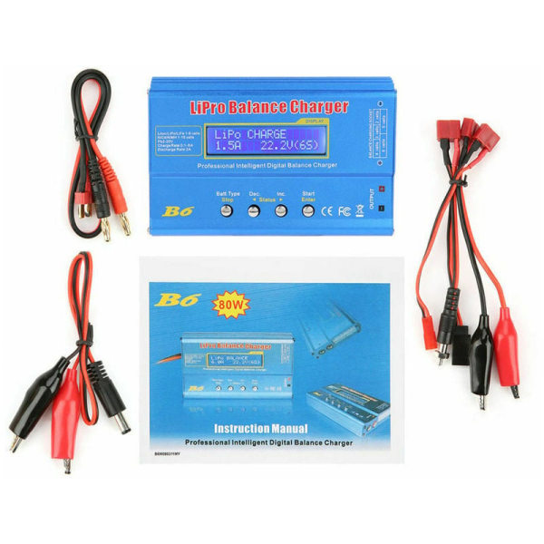 iMAX B6 80W lader, Lipo-lader, balance-lader-aflader til LiPo/Li-ION/Life(1-6S), NiMH/NiCd(1-15S) batteri, LCD parallel-lader-aflader