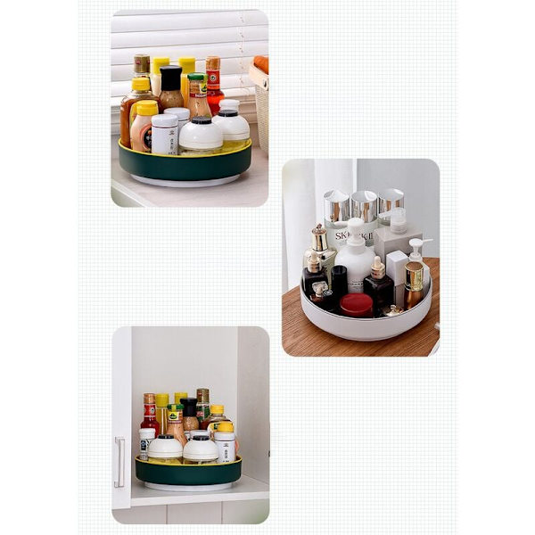 360° roterende krydderhylle-arrangørholder Kjøkkenoppbevaringsbrett Lazy Susan-rekvisita for bad, skap - Hvit + Grå