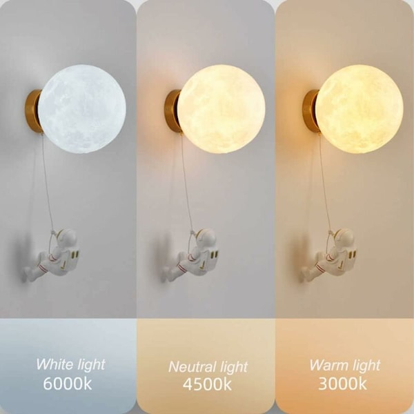 Planet Moon Vægslampe 3D Lampe Dæmpbar Natlampe, Børneværelse Sfærisk Natlampe til Drenge Piger Astronaut Lampe Justerbar Højde Vægs