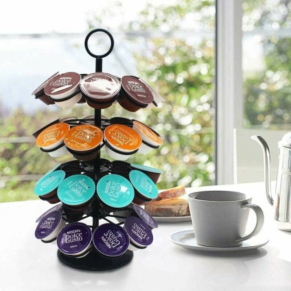 Kaffe Kapselholder Kapsel Dispenser Roterende Display Stativ til 36 Kapsler, Dolce Gusto Pod Holder Opbevaringsstativer, 360 Grader Roterbar, Sort, O