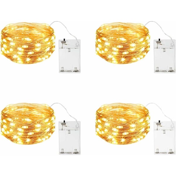 (Varmvit) Stränglampor Batteripaket med 4 Mini LED Julkoppartråd Halloween 5m 50 LED Inomhus Utomhus Dekorationsljus Sovrum Bröllop Hem