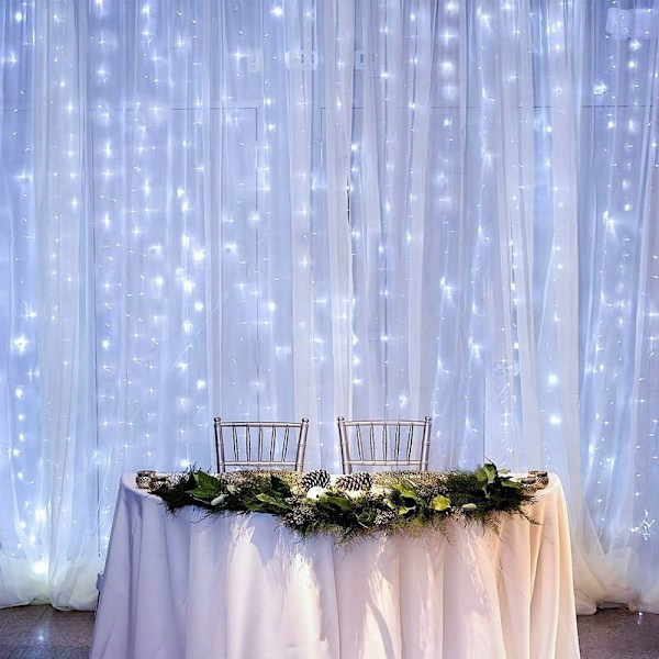 LED Gardinlys, 3m x 3m Lysnett 300 LED Lyslenke Gardin, Lysgardin for Bryllup, Hage, Balkong, Utendørs/Innendørs Fest