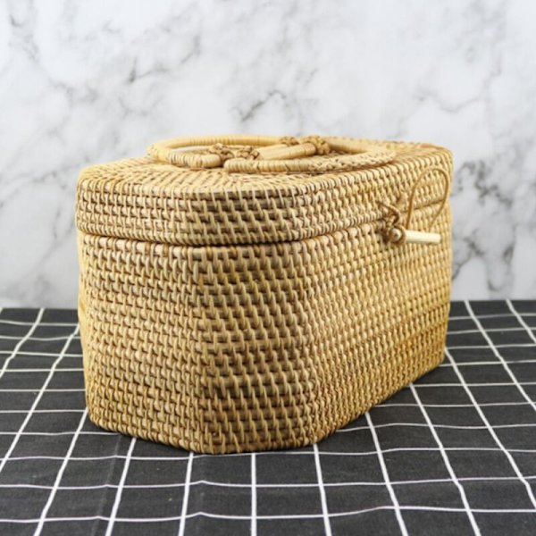 Bærbar ottekantet vietnamesisk rotting teboks med låg håndværk diverse opbevaring makeup organizer