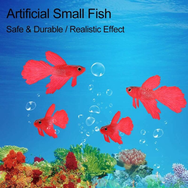 Akvarieplast svømmende fisk, siliCone liten fisk realistisk og falsk akvariedekorasjon (rød Betta)-