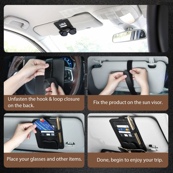 Bilsolskyddslåda Universal bilglasögon ramklämma med förvaringsväska äkta läder bil solskyddsbox interiör