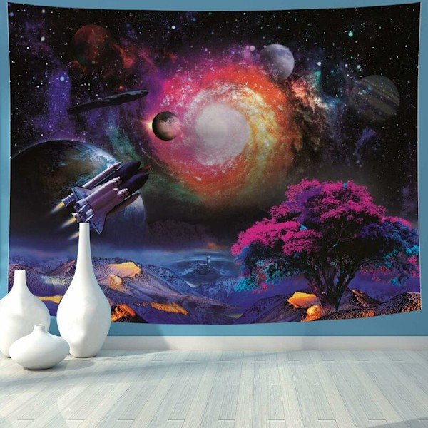 Galaxy Planet Veggteppe Treveggteppe Rakett Romveggteppe Psykedelisk Mystisk Stjernehimmel Hengende Veggteppe for Stueinnredning Sovesal 5