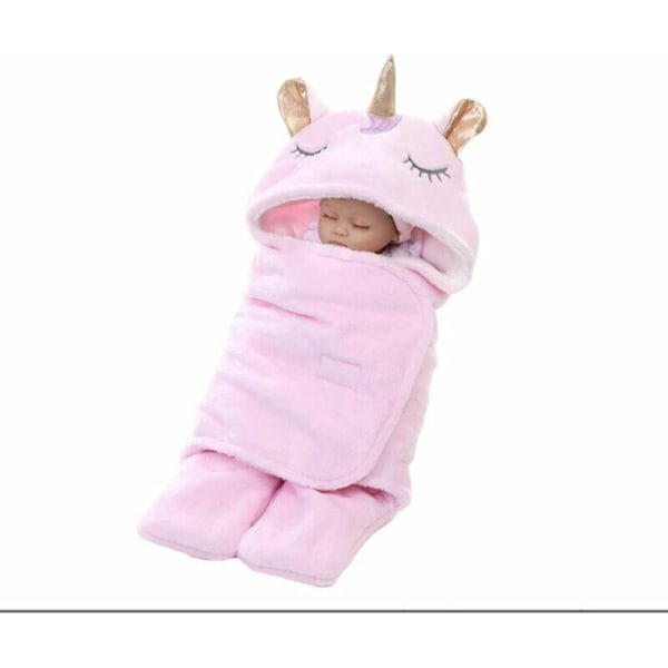 Baby Unicorn Filt Baby Sovsäck Swaddling Födelse Flicka Pojke Tjock Wrap Filt med Huva Varm Korall Sammet Baby Nest Nyfödd Sovsäck Separa
