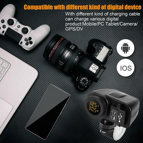 Lader QC3.0 Digital Display Dual USB Telefonlader Voltmeter Termometer Telefonlader Socket