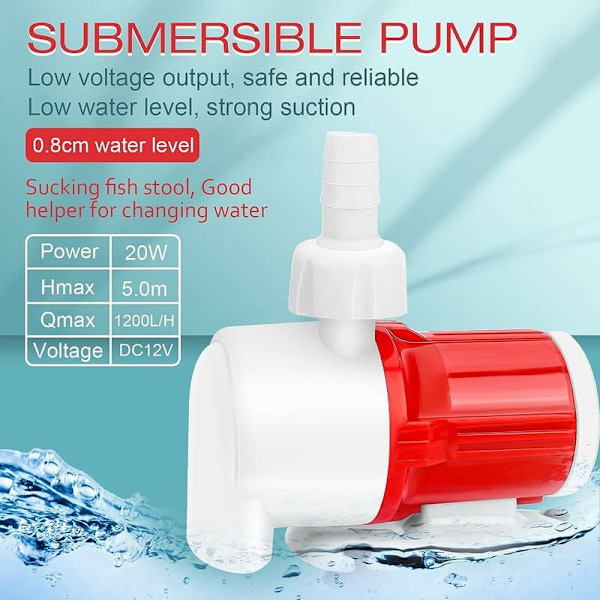 DC 12V 20W sukelluspumppu kannettava akvaariovesipumppu 1200L/H suuren virtauksen pumput amfibiopumppu kodin lampi kalasäiliö suihkulähteelle