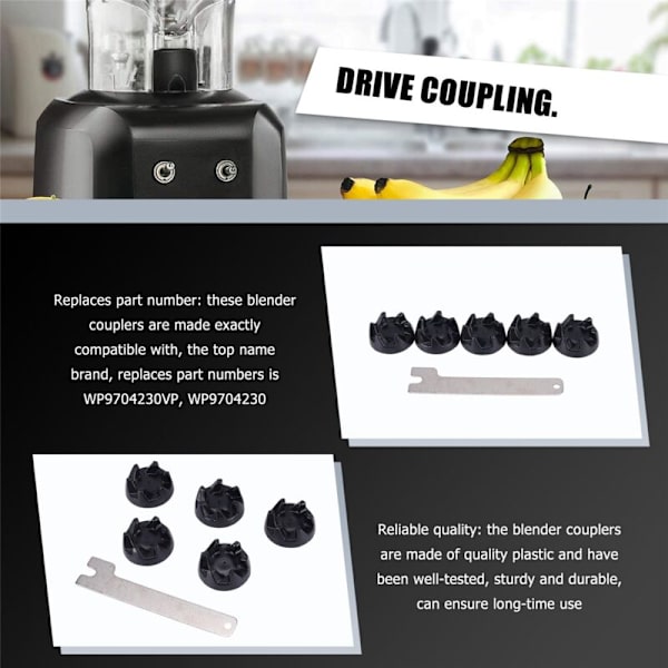 6-pack 9704230 Blenderkoppling Blenderkoppling Reservdelar med 1 nyckel Kompatibel för Kitchen Aid WP9704230VP WP9704230