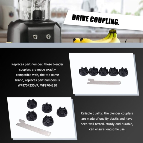 6 pakker 9704230 Blender kobling Blender kobling reservedele med 1 nøgle kompatibel til Kitchen Aid WP9704230VP WP9704230