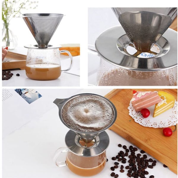 2X Pour Over - Uudelleenkäytettävä kahvisuodatin - Kartiomainen kannettava kahvisuodatin - Pour Over - Koti - Toimisto - Leirintä