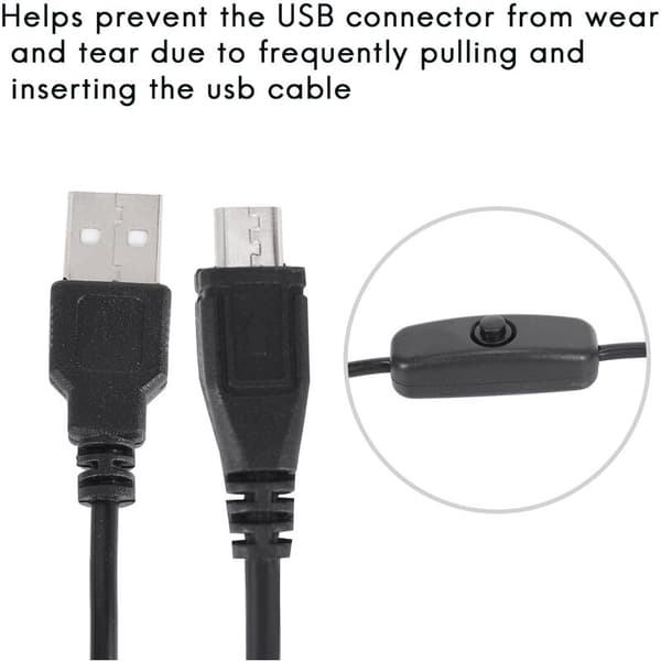 Micro-USB-kabel med tænd/sluk-knap til Raspberry Pi og telefonopladning