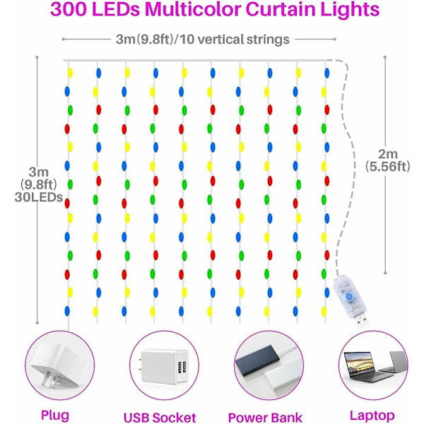LED Gardinlampa Stränglampa Gardin LED Stränglampa, Vattentät Dekoration för Jul, Festdekoration, Inomhusbelysning