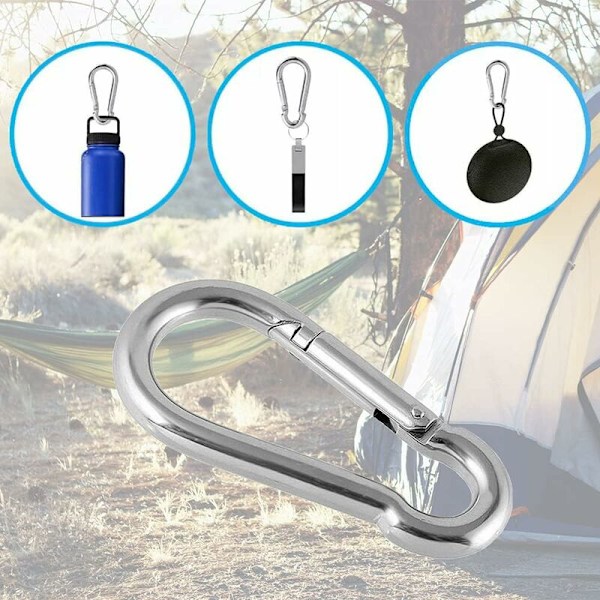 10 stk. 304 Rustfrit Stål Hårdt Forårspåvirket Karabinhage M4 4cm Lille Nøglering til Nøgler, Sving, Camping, Fiskeri, Hængekøje