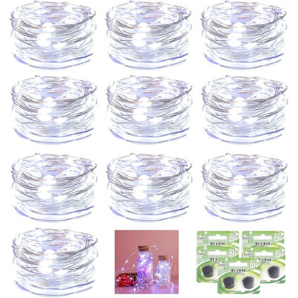 10-pack 2M 20LED Batteridrivna Fejäljuslingor, Vattentäta Koppar LED-Strängljus för Juldekoration Sovrum Bröllop Fest Hem Trädgård (10 Ex