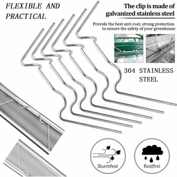 Glasclips til drivhus, 125 stk. W Drivhusklemmer Rustfrit Stål Drivhus Glasering Clips Glasclips til Drivhus Have, Drivhusglas