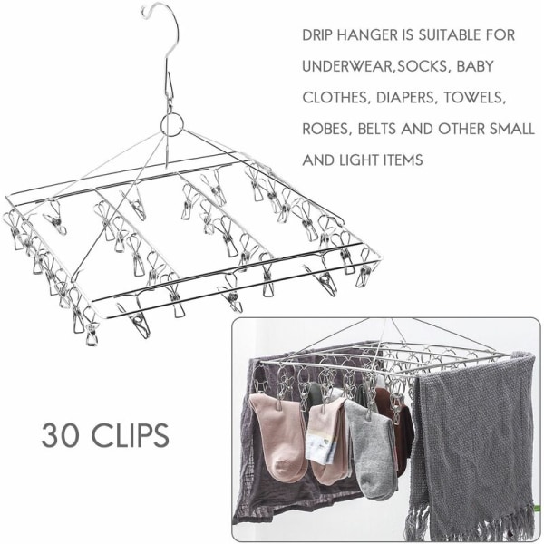 Sock Drying Racks Laundry Drip Hanger Rectangle med 30 st set klädnypor inomhus utomhus tvättlina hängande klädtork klädnypor torkning kläder Et