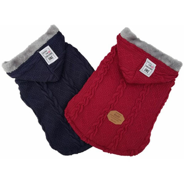 Kæledyrstøj Strikkede Hættetrøje til Hund Kat Pullover Sweatshirt Varmt og Blødt Vintertøj til Hunde Små og Mellemstore Kæledyr, Blå, M