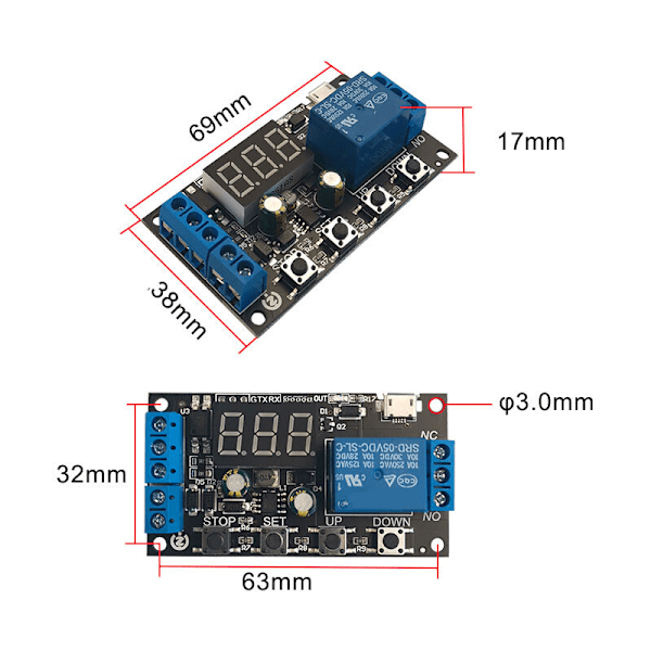 ZK-TD2 5V12V24V Digital LED-display Timer Relä Switch Modul