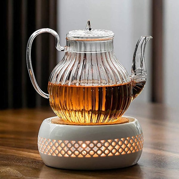 Keraaminen teepannunlämmitin, teepannunlämmitin korkkialustalla, lasiteepannuille ja keraamisille teepannuille