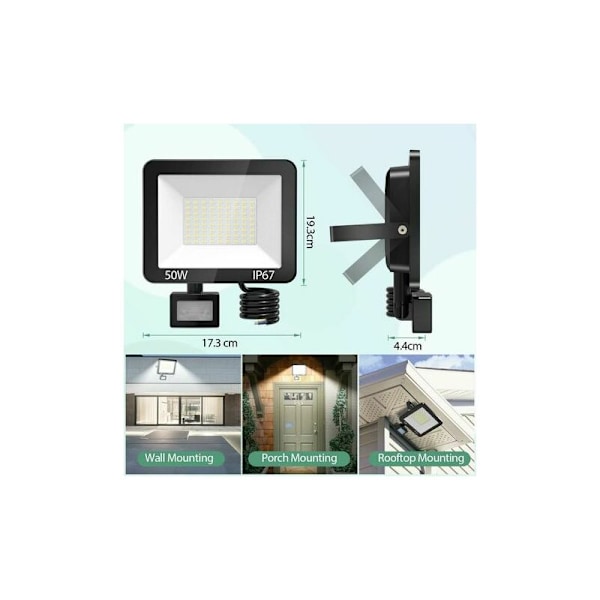 -50W Ulkovalaistus LED-ulkovalaisin Liiketunnistin 2 kpl - 5000LM 6000K Viileä valkoinen