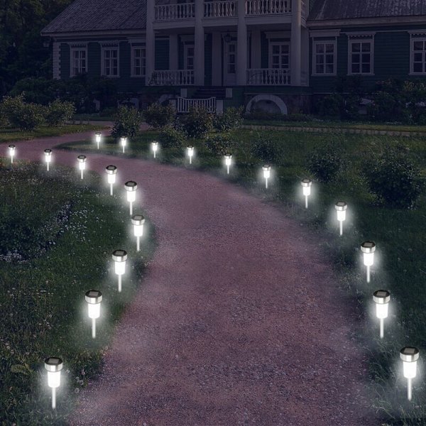 Sett med 12 LED solcelle-terminaler hagelamper til å plante (varmt lys)