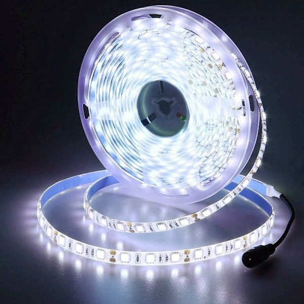 12V LED-stripe Kald Hvit 6500K, 5 Meter Fleksibel 300 LEDer 5050 SMD IP65 Vanntett LED-stripe [Energiklasse A]