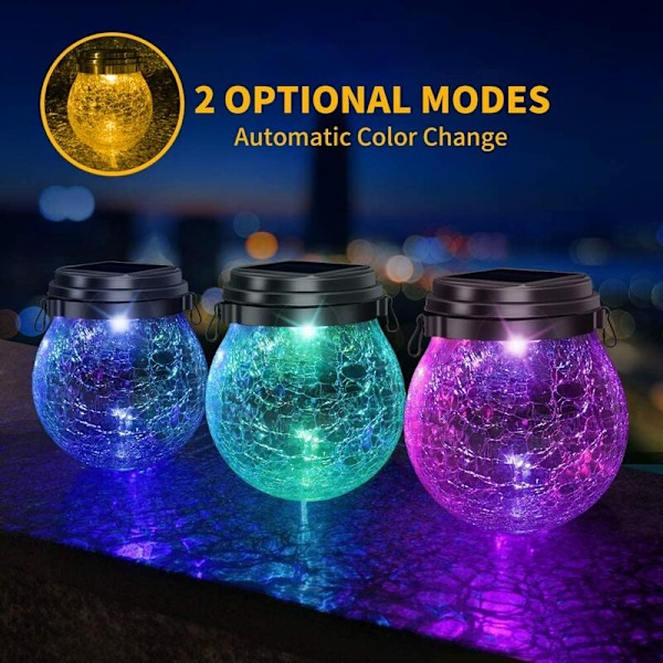 Varme Amber Crackle Glass Ball Solcellelys Utendørs Vanntette Solcellehagelys Hagelys med 2 Moduser Hengende Solcellelys Utendørs Dekorative