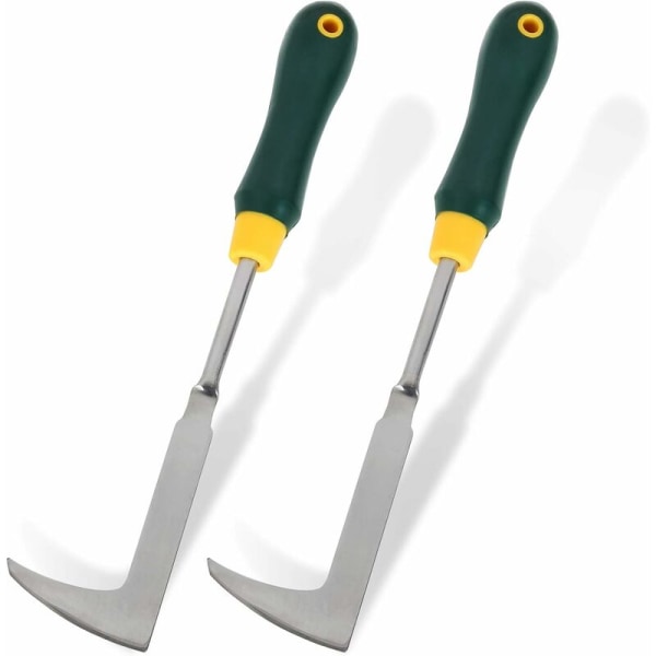 2-pack 13" Crack-ogräsrensningsverktyg med trädgårdshandskar, handgräsverktyg i rostfritt stål (L-form)