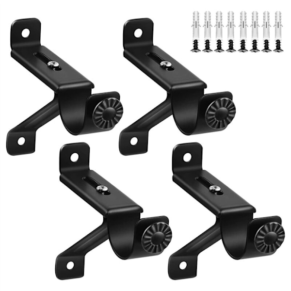 8X Gardinstangs Holder, Justerbar Heavy Duty Gardinbraketter, Svarte Gardin Kroker