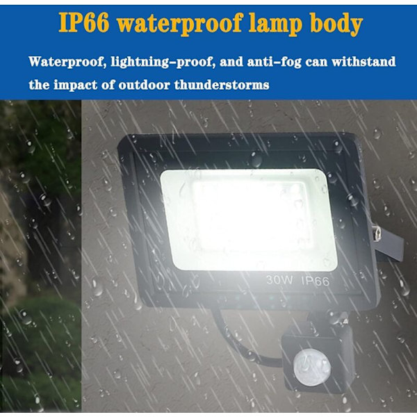 LED-belysning med rörelsesensor 30W Svart utomhus IP65 Färgtemperatur: Kallt vitt 3000k/6500K - RWMotion sensor floodlight
