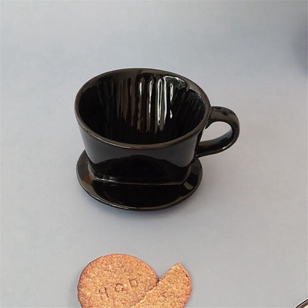 Kaffefilterkopp, Unik Svart Keramisk Kaffedropp, Återanvändbar Dropphållare S