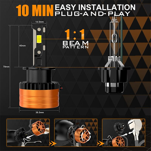 2 kpl 110W 3 kuparista putkea V31 LED uuteen auton ajovalopolttimoon D-sarja 10 000 6 500 K D2/D2S