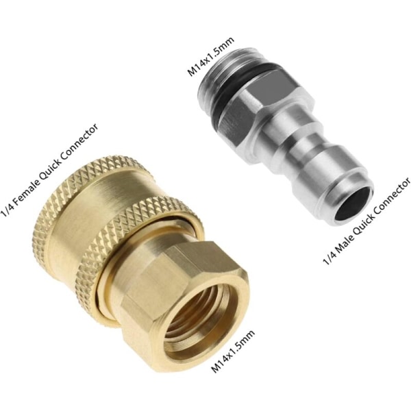 Trycktvättstillbehör, 2-pack trycktvättsadapter, 1/4\" snabbkoppling till M14 gängade kopplingar, mässings snabbkopplingssats