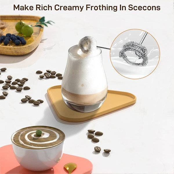 Trådløs håndholdt skumprodusent for melkeskummer for latte kaffevisp blender skummer for cappuccino matcha skummer stav svart