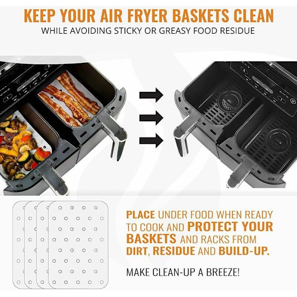 100 st frityrpapper, luftfritös pergamentpappersfoder för Ninja Foodi DZ201 Dual Air Fryer, DZ401 Air Fryer foderpapper