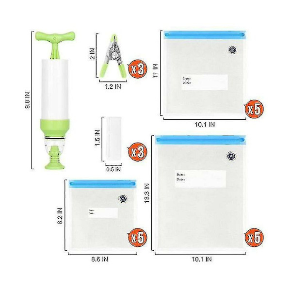 Sous Vide poser 15 genanvendelige vakuumfødevareposer til Anova og Joule-komfurer - 3 størrelser Sous Vide-posekit med pumpe - 3 forseglingsspænder til fødevarer