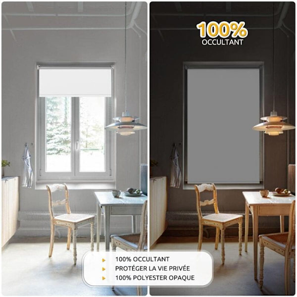 Mörkläggningsgardin utan borrning, Vit, 60x200 cm, Termiskt Isolerande Opak Rullgardin för Fönster eller Dörr, Sekretesskydd