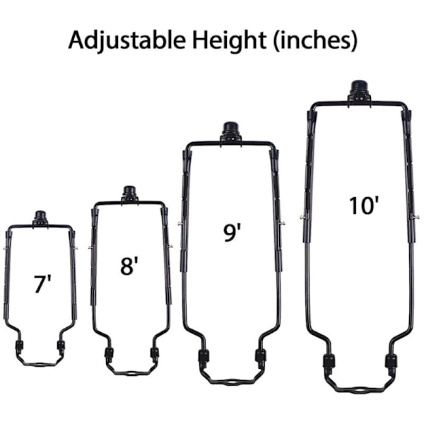 7 tommer lampeskærm harpeholder justerbar lampeharpe sæt E14, E26, E27 lysbaseadapter sort hornramme lampeskærmholder
