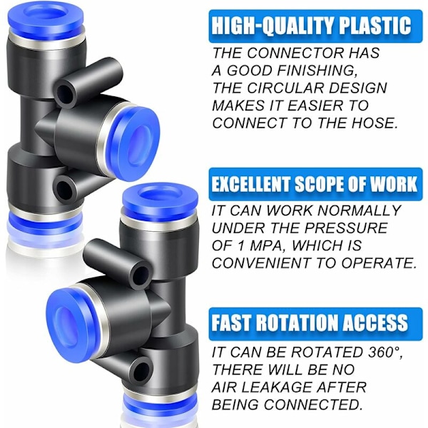 6 kpl Sininen 14 mm OD 3-tie Tee-liittimet Push To Connect (PE-14)