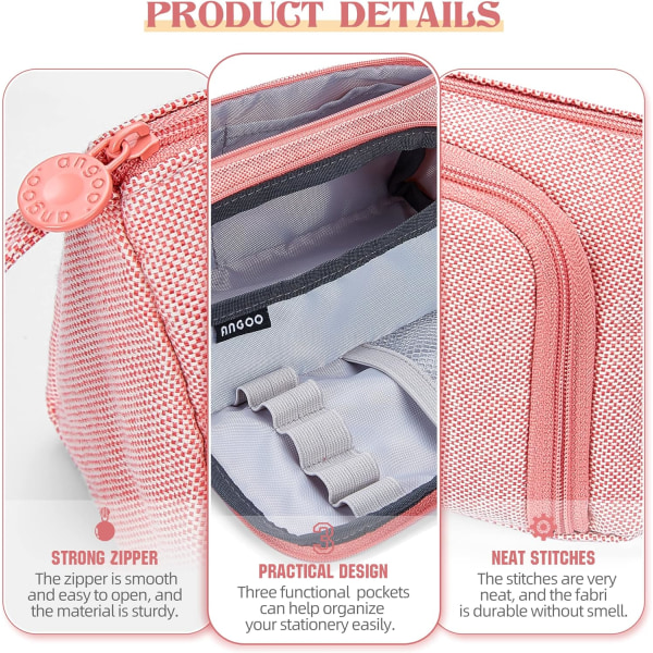 Stort case, bärbart case med stor kapacitet, sminkväska kontorspapperspåse Kawaii söt pennväska för pojkeflicka tonåring (rosa)