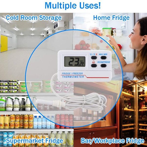 2 st digitala termometrar för Gridge Greezer med temperaturlarm och max min-funktion och 1,2 M kabel