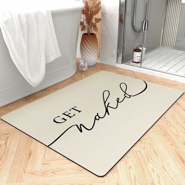 Get Naked Hurtigtørrende Superabsorberende Bademåtte til Badeværelse, Skridsikker, Gummibelagt, Ultratynd, til Badeværelse, 17 x 24 Tommer, Beige