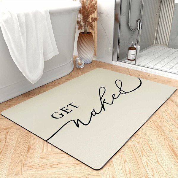Get Naked Nopeasti Kuivuva Super Imuva Kylpymatto Kylpyhuoneeseen, Liukumaton, Kumipäällysteinen, Ultra Ohut, Kylpyhuoneeseen, 17 x 24 Tuumaa, Beige
