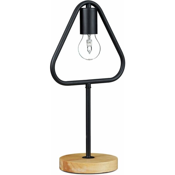 Modern bordslampa utan lampskärm metalldesign träbas HxBxD: 41,5 x 22 x 14,5 cm triangelmönster, svart-