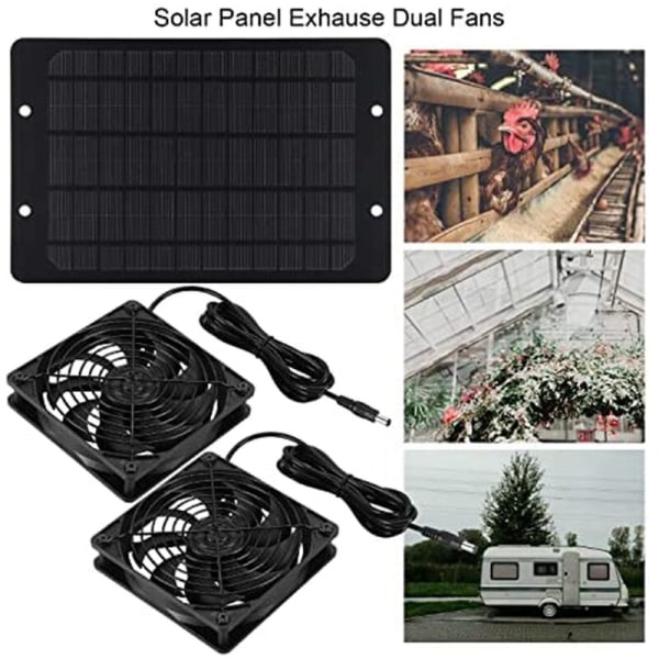 Solcellepanel vifte sett, 10W 12V solcelledrevet vanntett utendørs vifte, bærbar avtrekksvifte med 2M lang kabel