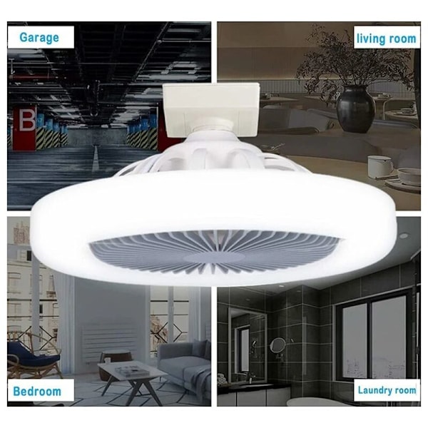 Takvifte med lys, E27 30W liten stille takvifte, dimmbar LED taklampe for soverom kjøkken kontor